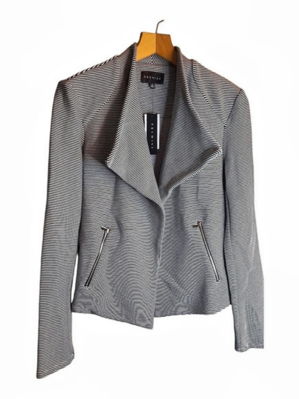 Premise Striped Moto Jacket in Black & White Size Medium NWT